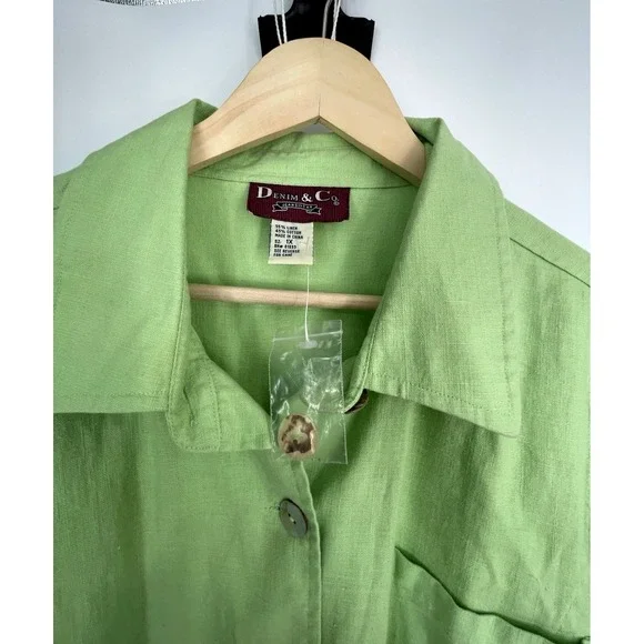 NWT Denim & Co Womens 1X Pants Suit Linen Blend Lime Green Safari Tunic Pockets - Picture 6 of 16